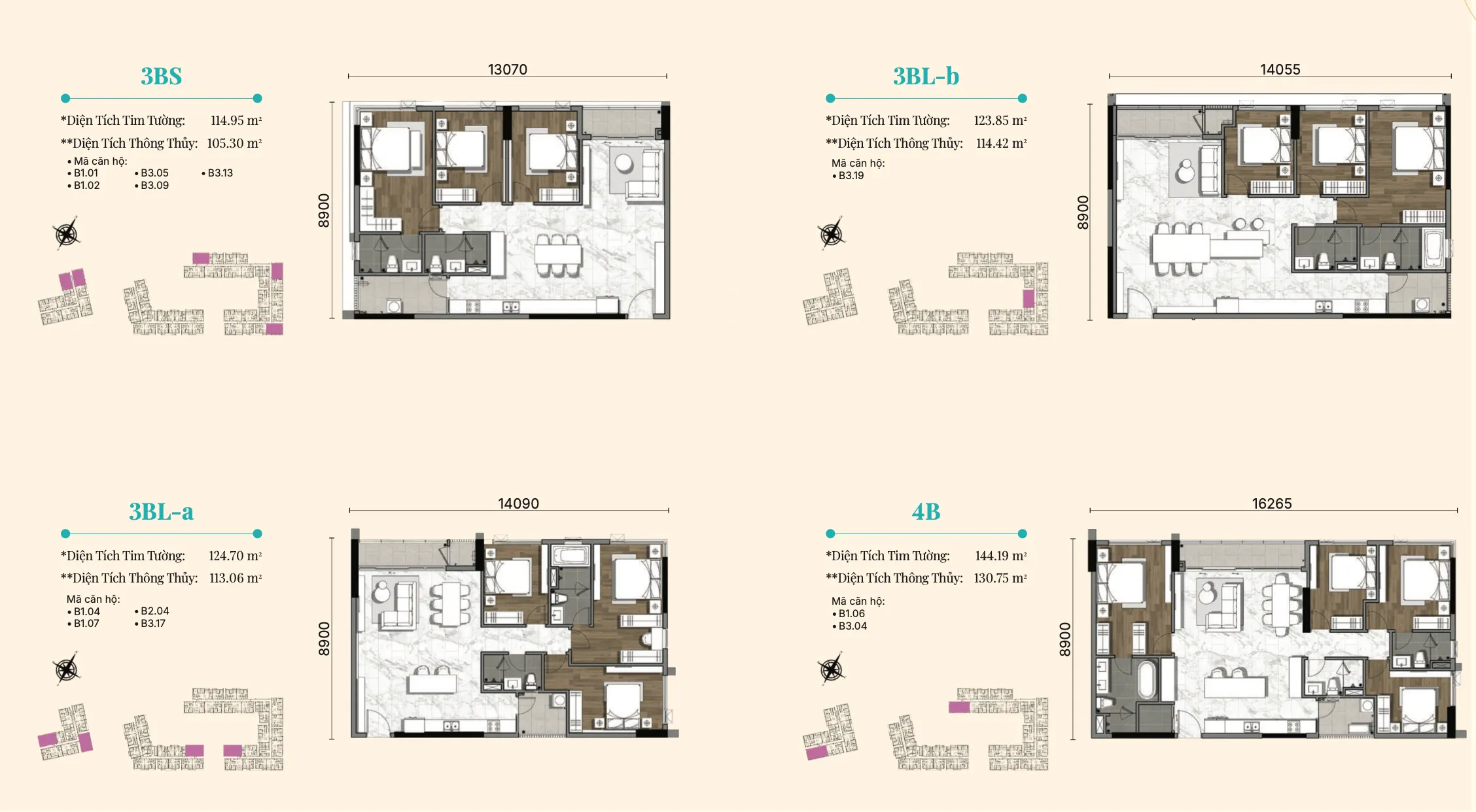Layout căn hộ 3PN & 4PN