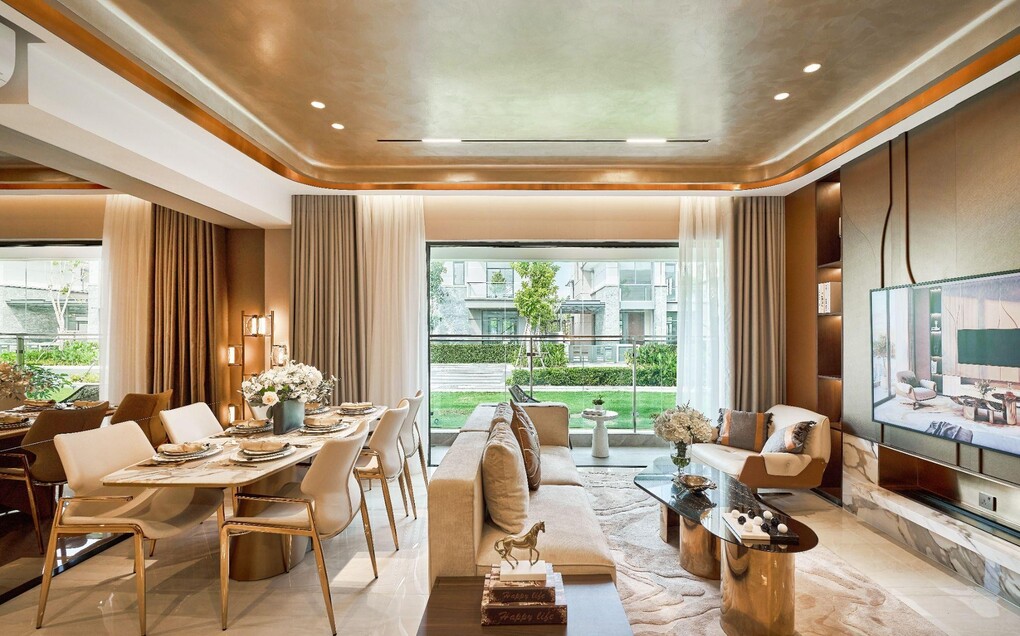 Không gian nội thất phòng khách căn hộ mẫu Gladia Heights