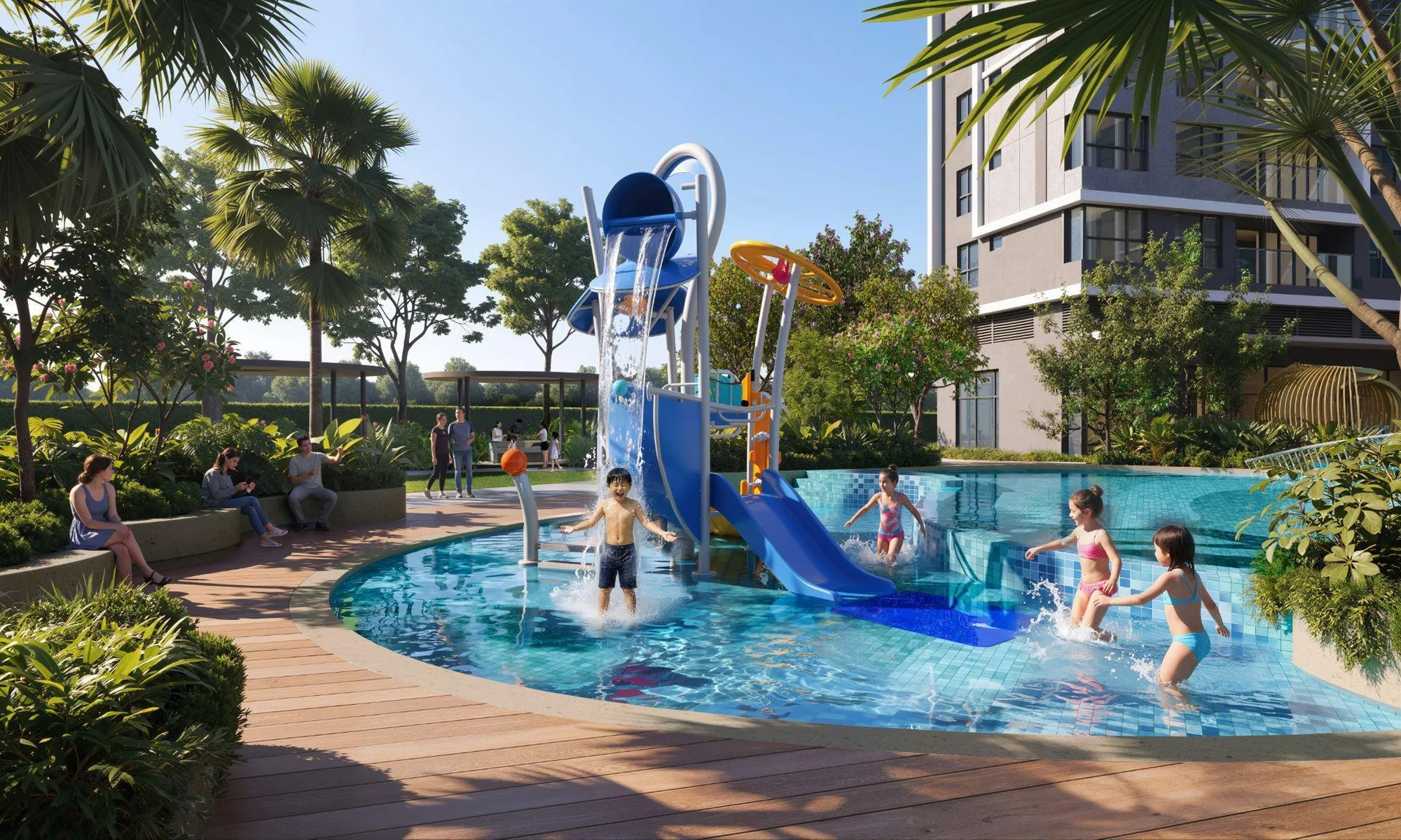 Khu vui chơi nước cho trẻ em tại tiện ích nội khu Gladia Heights Khang Điền