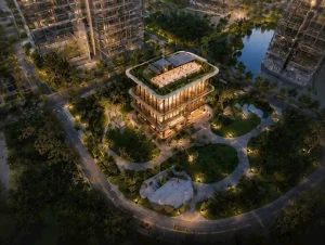 Phối cảnh khu tiện ích và cảnh quan trong dự án căn hộ Cao Xà Lá về đêm