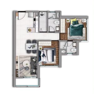 Mặt bằng căn hộ 2 phòng ngủ tại dự án Mont Alp Residences