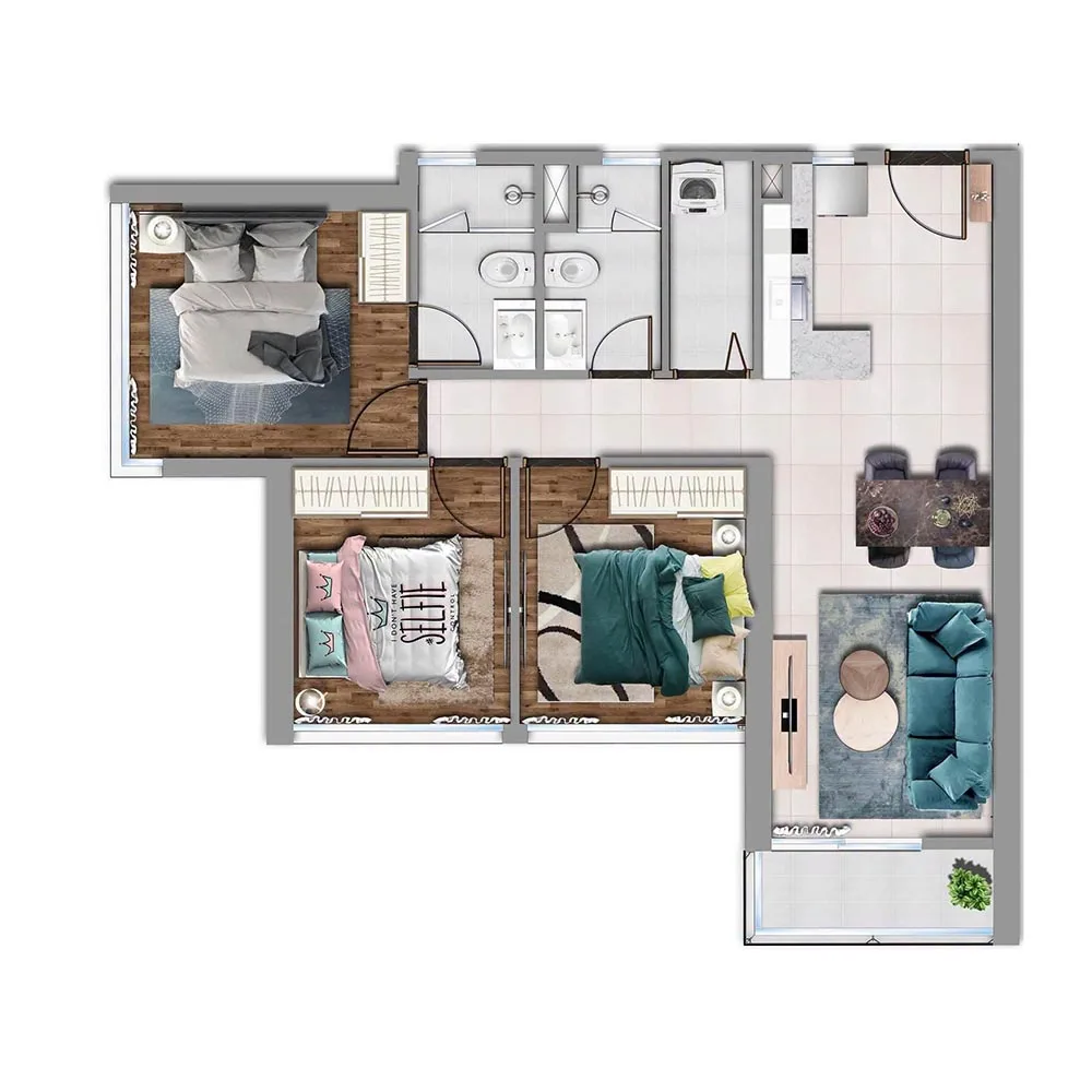 Mặt bằng căn hộ 3 phòng ngủ thiết kế riêng biệt tại Mont Alp Residences